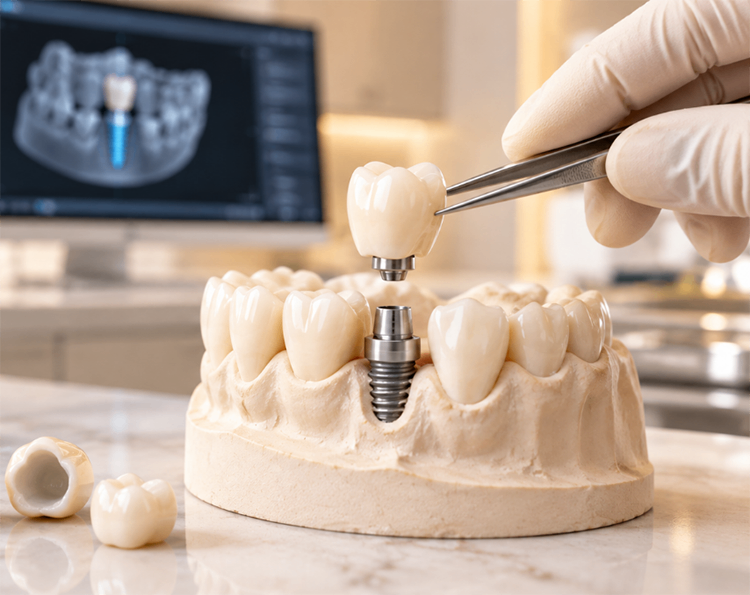 Implant crown restoration at Dr. Zahers Aesthetic Dental Center in Al Jurf, Ajman
